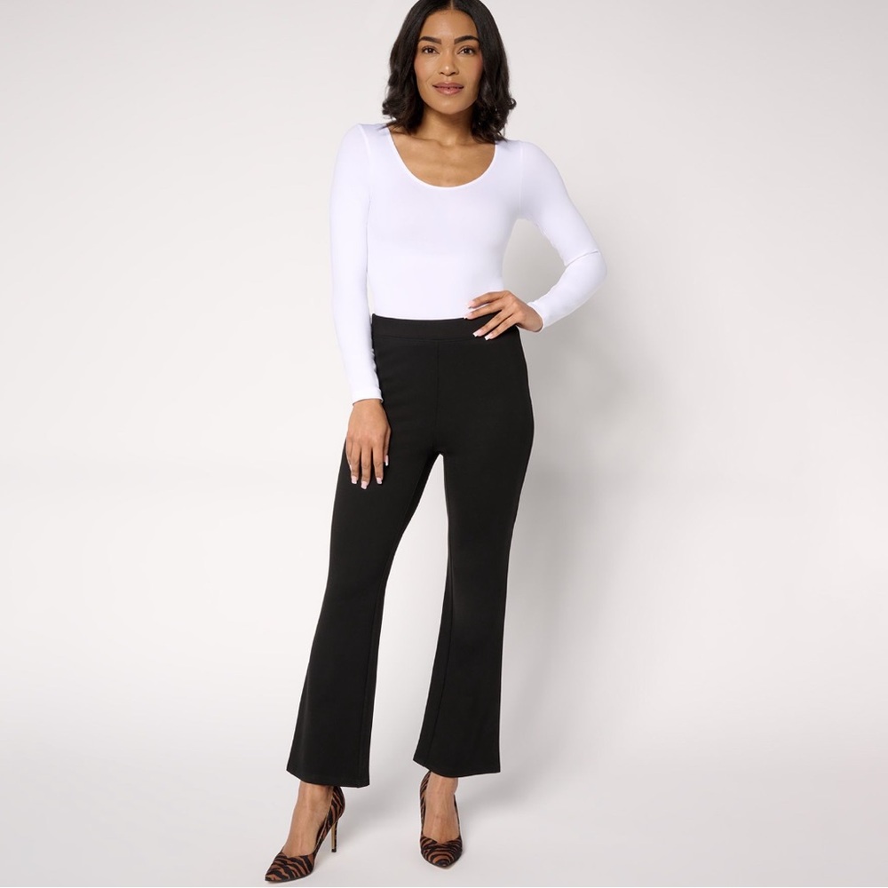 Nicole Miller Sculpted Ponte Ankle Pant Black Pull-On Boot-Cut Regular Large L